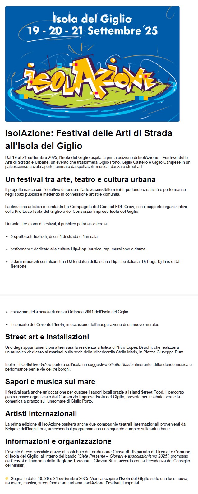 Locandina del festival IsolAzione all'Isola del Giglio