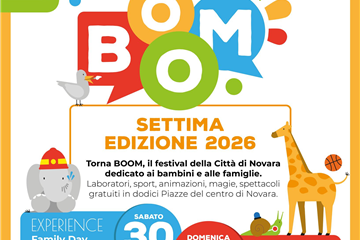 Locandina del festival BOOM 2026 con illustrazioni colorate di animali e richiami al gioco.