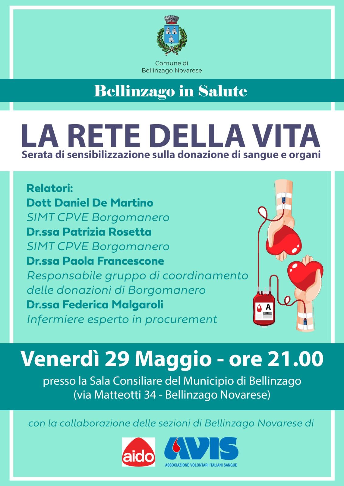Locandina dell'evento La Rete della Vita - Serata di sensibilizzazione sulla donazione di sangue e organi